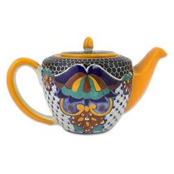 Zacatlan Flowers,'Artisan Crafted Ceramic Floral Teapot 43 Oz'