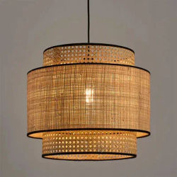 E27 Dia.40 lustre bambou Antique abat-jour en osier plafond salon lampe Style asiatique bambou naturel suspension