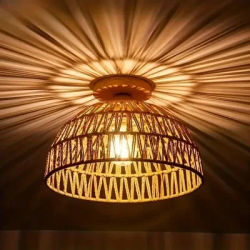 E27 wabi-sabi naturel tissé à la main abat-jour en osier plafonnier pour Restaurant salon de thé salon rétro Vintage plafonniers