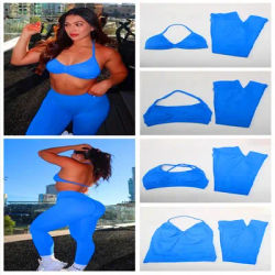 2Pcs Women's High Waist Blossom Gym Yoga Set Sports Bra Top And Leggings Workout Outfit Fitness Activewear for Running Training