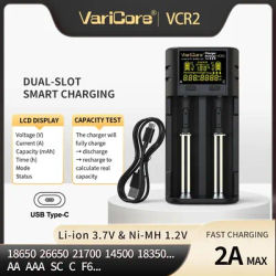 VariCore VCR2 LCD 2 Slot TEST Capacity smart multifunctional charger for 3.7V Li-ion 1.2V Ni-MH battery 18650 21700 26650 AA AAA