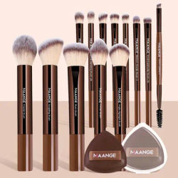 MAANGE 13pcs Makeup Brush Set Soft Fluffy Cosmetic Powder Eyeshadow Kabuki Blending Makeup Brushes with 2pcs Air Cushion Puffs