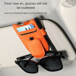 Porta occhiali da sole magnetico per auto Visiera parasole Clip per occhiali Porta occhiali in PU Clip per biglietti portatile Accessori auto