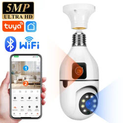 5MP CCTV PTZ WiFi Dual Lens Screen E27 Bulb Camera Tuya Smart Life Security Video Surveillance Camera Ai Human Auto Tracking