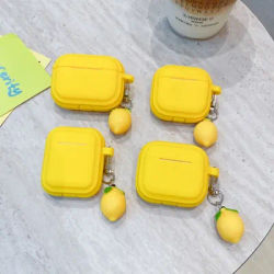 Simple Solid Color Yellow Stereoscopic Lemon Pendant Case Cover for AirPods 1 or 2 3 4 AirPods Pro Pro 2 Pro 3