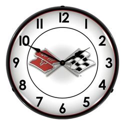 Collectable Sign and Clock Corvette Flags Backlit Wall Clock