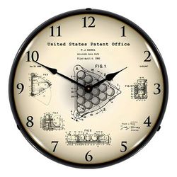 Collectable Sign and Clock 1966 Billiards Ball Rack Blueprint Backlit Wall Clock