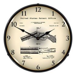 Collectable Sign and Clock 1883 Breech Loading Shotgun Patent Blueprint Backlit Wall Clock