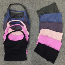 Yoga Halter Top Impact leggins Set Women's Beautiful Back Sports Bra Hip-Lifting High-Stretch Shorts Set Indoor Outdoor Gym Set