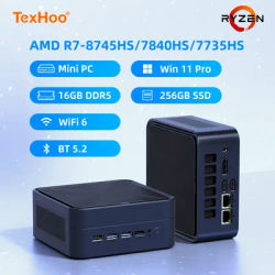 TexHoo Mini PC Windows 11 Pro, AMD Ryzen 7 8745HS Dual-Channel 16GB DDR5 512GB SSD 4K Mini Computer WiFi6 BT5.2, Gaming Computer