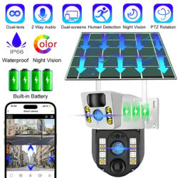 WiFi Solar Camera Dual Lens Security Protection IP 8MP HD Night Vision Outdoor Waterproof Smart Home Video Surveillance Camera