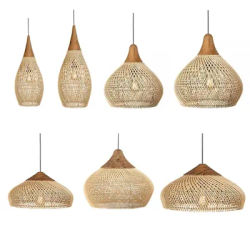 Lampe suspendue en rotin Beige Vintage tissé lustre en osier E27 LED plafonnier suspendu pour salle à manger salon Table à manger