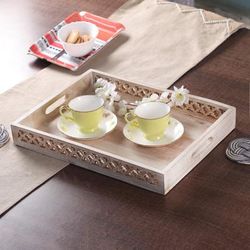'Trellis-Patternerd Medium-Sized Mango Wood Tray from India'
