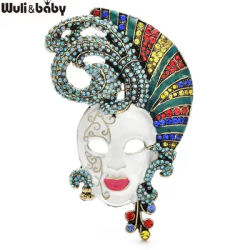 Wuli&baby Big Vintage Elegant Lady Face Brooches For Women Rhinestone Enamel Charming Beauty Character Party Brooch Pins Gifts