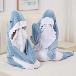 Couverture à carreaux de requin portable, peluche douce et chaude, pyjama, Animal mignon, sac de couchage, couverture en flanelle, accessoire pour la maison
