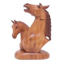 Wood sculpture, 'Equine Twins'
