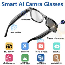 4K HD AI Smart Glasses Chat GPT 100MP Camera Photochromic Lens Bluetooth Call Long Battery Voice Assistant Control Smart Glasses