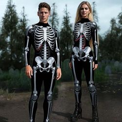 Body Costumi di Gruppo per Coppie di Halloween Catsuit a Corpo Intero Teschio Scheletro Costume Spaventoso Bambini Adulti Per uomo Per donna Ragazzi Halloween Carnevale Feste Performance Costumi di