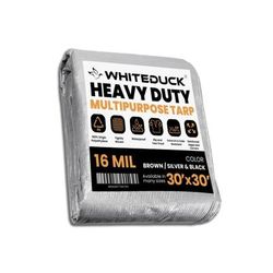 White Duck Super Heavy Duty Poly Tarp Silver/Black 30x30ft PT-30x30-SB