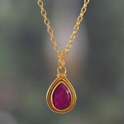 '22k Gold-Plated Pendant Necklace with 3-Carat Ruby Gemstone'