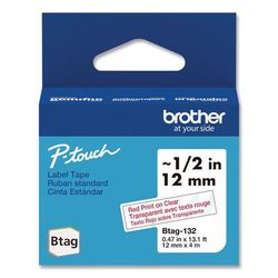 Brother P-Touch Genuine P-Touch BTAG Label Tapes, 0.47" x 13.1 ft, Red on Clear (BRTBTAG132)