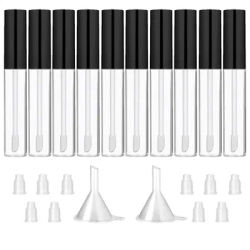 10PCS 10ML Empty Lip Gloss Containers Tube with Wand, Refillable Lip Balm Bottles, Lipstick Sample Container and Funnel an