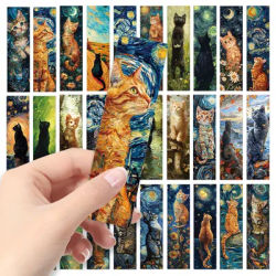 32pcs, Van Gogh series cat bookmarks, suitable for back-to-school season, Christmas, Halloween, teachers, readers, and birthdays