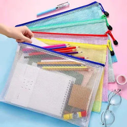 A3/A4 Waterproof Plastic Zipper Paper File Folder Book Pencil Pen Case Box File Document Storage Bag for Office Student Supplies