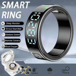 SR08 anneau intelligent avec boîte de chargement pour hommes femmes écran d'affichage LED contrôle des gestes moniteur de santé 5ATM anneaux de sport étanches