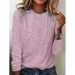 Per donna Maglietta Stampato Grafico Geometrico A righe Vintage Elegante Classico Manica Lunga Girocollo Top Regolari Quotidiano Blu Rosa Verde Primavera Autunno Inverno