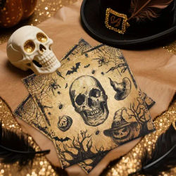 24pcs/bag Vintage Halloween Skull Bat Design Disposable Paper Napkins Dessert Napkins Horror Themed Halloween Parties Supplies