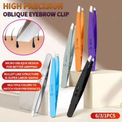 6/3/1pcs Eyebrow Clip Tweezers - Oblique Mouth Hair Pulling Beard False Eyelashes Double Eyelid Patch - High Precision Portable