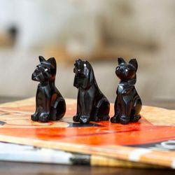 'Dog-Themed 3-Piece Marble Figurine Set in a Dark Palette'