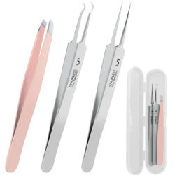 3Pcs Blackhead Remover Tweezers with Box,Ingrown Hair Tweezers, Precision Blackhead Pimple Extractor, Cell Clips Tweezers women