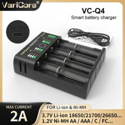 VariCore VC-Q4 Smart Battery Charger for 3.7V Li-ion (18650 21700 26650) & 1.2V Ni-MH AA AAA Batteries with Overcharge Protectio