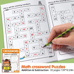 1 book 32 Pages Crossword Puzzles Addition Subtraction Math Workbook For 3-8 Ages
