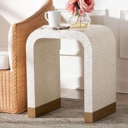 Carlyn Coastal Beige and White Mother of Pearl Capiz Shell End Table by Bali & Pari in Beige (Size ONE SIZE)