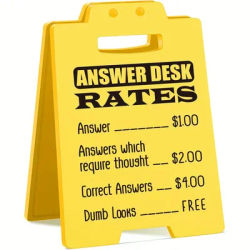 Funny Answer Desk Rates Sign - Fun Desk Accessories for Work, Humorous Sarcastic Gifts for Coworkers, Employees, Teammate - Cool