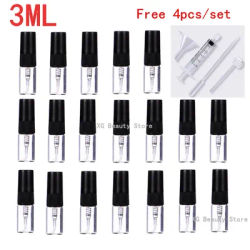 5/10/50/100PCS 3ML Black Refillable Bottle Glass Spray Bottle With 4 Accessories , 1 Dropper, 1 Funnel, 1 Dispenser, 1 Syringe ﻿