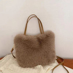 Plush Faux Rabbit Fur Women's Tote Bag, Can Be Carried by Hand or Worn Cross-Body, Soft and Warm, Perfect for Winter Use, Stylish and Versatile, Large Capacity for Carrying a Phone, Books, Water