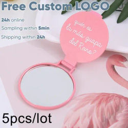 5Pcs Mini Folding Mirror Free Custom Round Compact Small Portable Travel Round Makeup Mirror for Women Girls Travel Daily Use