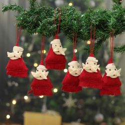 'Santa Claus-Themed 6-Piece Red 100% Wool Felt Ornament Set'