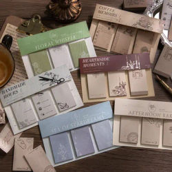 90 Sheets Vintage Minimalist Style Sticky Notes Retro Plant Self-Adhesive Memo Notepad for School And Office Supplies Planner