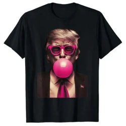Trump Bubble Gum T-Shirt Humor Funny Graphic Outfit 2025 Election Cute Campaign Tee Short Sleeve Blouses Novelty Husband Gift