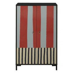 Credenza MDF 2 ante decorative righe rosso terracotta e grigio