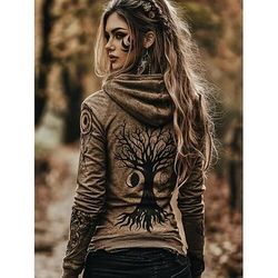 Per donna Felpe con cappuccio Grafico Attivo Vintage Etnico Manica Lunga Con Cappuccio Top Regolari Casa Casuale Sportivo Cerniera Viola Marrone Grigio chiaro Grigio scuro Autunno Inverno