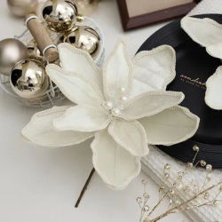 Vibrant Colors Artificial Xmas Flower High-grade Long-lasting Simulation Christmas Flower Eye-catching Festive Glitter Flower