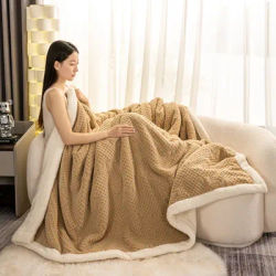 Couvertures épaisses Double couche AB Version Jacquard sculpté velours peau d'agneau pour canapé-lit d'hiver couverture de genou Kpop de noël