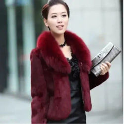 Manteau en fausse fourrure pour femme, veste courte, col en fourrure de renard vert, veste mince, lapin spinal, noir, 4XL, nouvelle mode d'hiver 2023, 2006