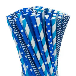 100pcs mixed blue paper straws, perfect for parties, bubble tea shops, etc